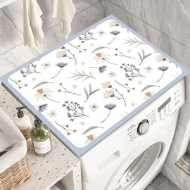 Nouiroy Flowers Washing Machine Dust Cover Mat Floral Washer Dryer Top Cover Mat No-wash Erasable Waterproof Cover Mat for Washer Microwave refrigerator (Blue Flowes)