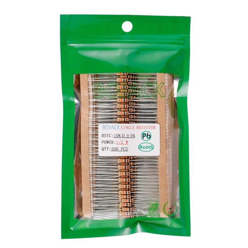 BOJACK 10K Ohm Resistors 1/2 W ±5% Carbon Film Single