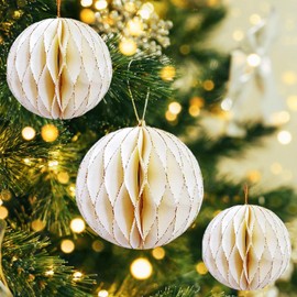 Pack of 3 Christmas Tree Decorations Ball Hanging Ornament 3D Honeycomb Paper Art Hanging Ornament Christmas Party Holiday Tree Home Classroom Shopping Mall Hotel Decoration