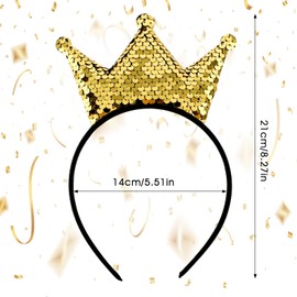 WLLHYF Sequins Crown Headband, Glitter Crowns Hair Band Gold Hair Hoop Hair Accessories for Girls Women Birthday Christmas Party