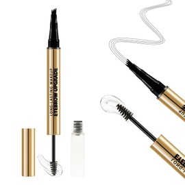 Boobeen 2-in-1 Augenbrauenstift und Gel, Microblading-Augenbrauenstift mit 4-facher Spitze und klarem Augenbrauenwachs, haarähnliche Augenbrauenstifte für Frauen, langanhaltend und wasserfest