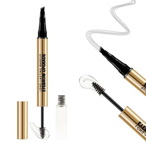 Boobeen 2-in-1 Augenbrauenstift und Gel, Microblading-Augenbrauenstift mit 4-facher Spitze und