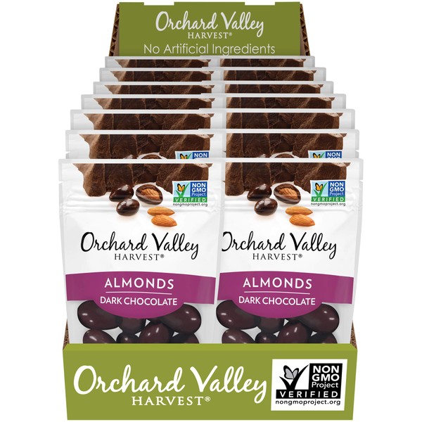 ORCHARD VALLEY HARVEST Dark Chocolate Almonds, 2 oz (Pack of 14), Non-GMO, No Artificial Ingredients