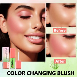 Green Color Changing Blush Oil Liquid Blush Oil for Cheeks Temperature Change Liquid Blusher Oil Blush Stick Long Lasting Moisture Reacts to Your Skin's PH for a Natural Dewy Makeup