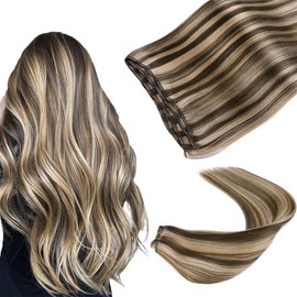 VINBAO Hair Bundles Highlighted Weave Sew in Hair Weft Human Hair Extensions 100g Brazilian Hair 18inch 4 Medium Brown Mixed Highlighted 27 Honey Blonde (weft#4P27-18inch)