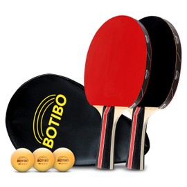 BOTIBO Table Tennis Bat Set of 2 Including 3 Balls and Transport Bag - 5-Layer Table Tennis Trowel - Table Tennis Set Made of 3 x Wood and 3 x Bat Rubber - Table Tennis Bat Made of 3 Wood Types - Ping