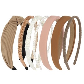 Headbands for Women, 7Pcs Brown Headbands Set Pearl Headband Padded Headbands, Wide Headbands Cute Headbands Hair Accesories for Women Girls