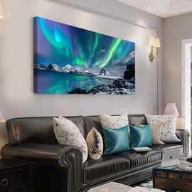 MHARTK66 Large Wall Decor For Living Room Canvas Wall Art For Bedroom Blue Aurora Scenery Painting Artwork Modern Canvas Art Prints Ready To Hang Office Pictures For Hotel Room Home Wall Decoration