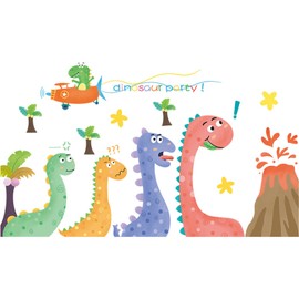 WOHAHA Wall Sticker, Animal, Dinosaur Group, Painting Style, Stylish, Wallpaper, Coconut Tree, Aircraft, Volcano, Boys, Girls, Nursery, Kindergarten, Wall Decoration, Wallpaper, Sticker, Removable,