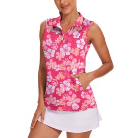 Tanst Sky Sleeveless Golf Tops for Women, Golfing Shirts Quick Dry Zip Up Breathable Workout Tennis Apparels with Pockets Small
