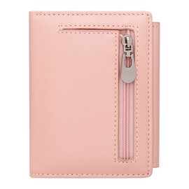 VOCUS Small Wallet for Women RFID Blocking Ladies PU Leather Card Holder Mini Compact Bifold Purse with Zipper Coin Pocket, Pink, Compact Wallet, Compact