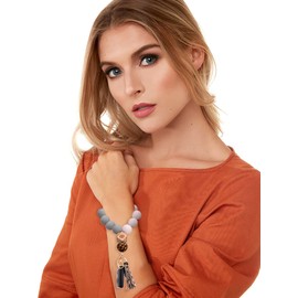 ANGLESJELL Llavero de pulsera de silicona para mujer, con abalorio, para casa, coche, borla, leopard 2, L