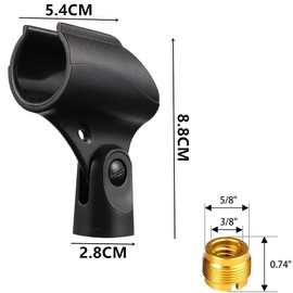 Norhogo 2 Pack mic clips for stands, Universal Microphone Clip Holder, Black Microphone Mic Clip Holder Comes with 5/8" Male to 3/8" Female Screw Adapter Suitable for Larger Handle Microphones