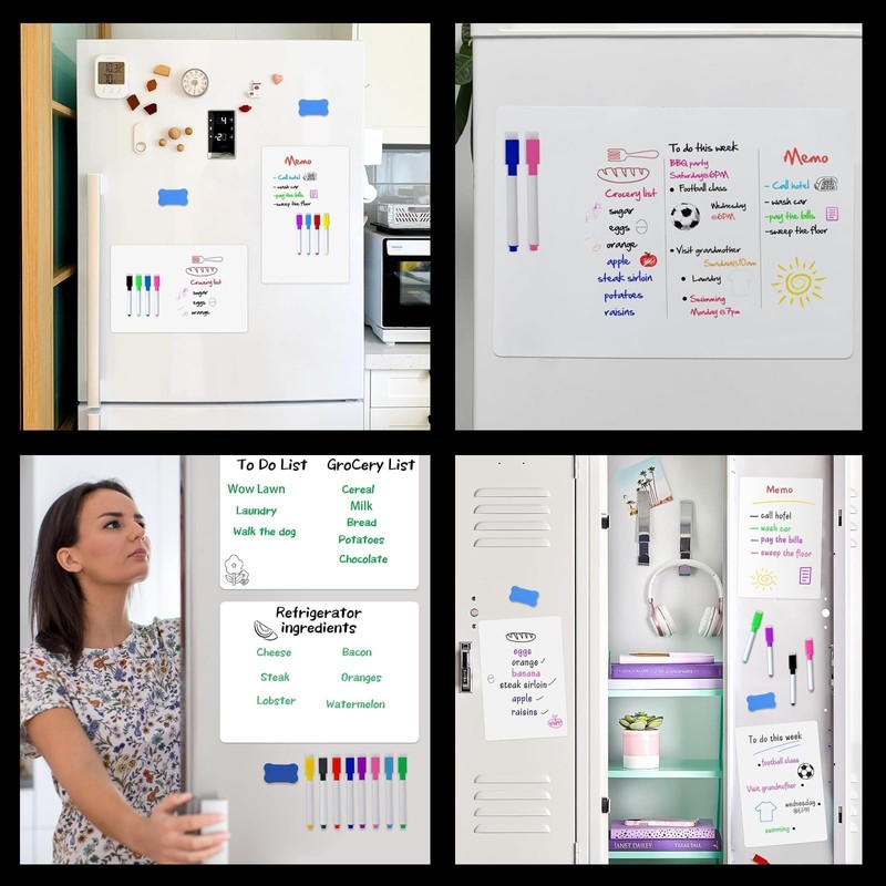 13 Piece Magnetic Refrigerator Whiteboard Set with Dry Erase Erasers,