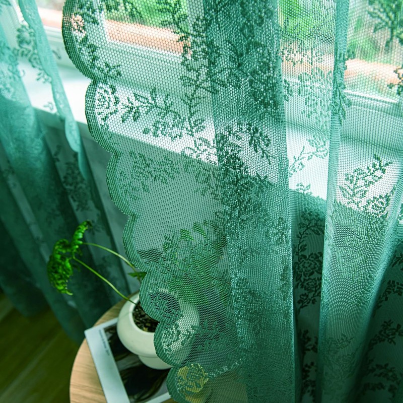 Deeprove - Cortinas transparentes de encaje verde oscuro de 45