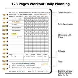 Workout Journal Fitness Planner for Women & Men, Undated Workout Log Book to Tracking Gym Sessions, Great Accessories to Achieving Your Wellness Goals, 6.3"x8.4", Black
