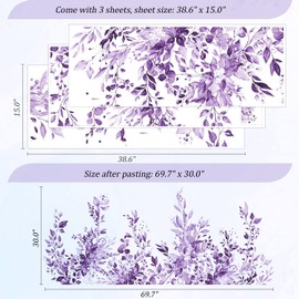 VePret Purple Plants Leaves Wall Decals Peel and Stick, Large Floral Flowers Wall Stickers, Removable Vine Home Decor Art for Bedroom Living Room Classroom Office