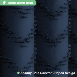 Dynamene Extra Long Shower Curtains, 96 Inch Long Boho Tufted Chevron Striped Fabric Shower Curtains for Bathroom, Tall Minimalist Waterproof Cloth Shower Curtain Set with 12 Hook, Navy Blue, 72x96