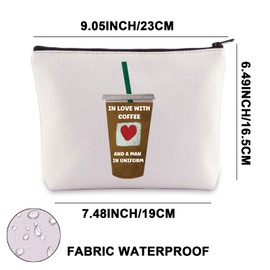 JNIAP Military Spouse Makeup Bag Military Spouse Gifts In Love With Coffee And a Man In Uniform Milspouse Gifts (IN LOVE mb)