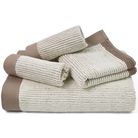 Cleanbear Striped Bath Towels Set of 4, 100% Cotton, Ultra Soft, Absorbent and Quick Dry Bathroom Towels, 1 Bath, 1 Hand, 2 Washcloths, Ideal for Adults, Light Brown