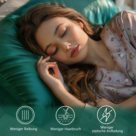 RUIKASI Satin Pillowcase 40 x 80 cm Like a Silk Pillowcase with 2 Hair Bobbles - Silky Pillowcase 40 x 80 cm for Hair and Skin, Easy Care as Silk Pillowcase Silk Pillow Case, Dark Green