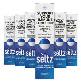 Seltz Seltz? Water-Activated Vitamins - Support Your Immune Function - Vitamin C, Elderberry Extract, and Zinc C Natural Berries Flavor Dietary Supplement - 6 Units x 20 Effervescent Tablets Each