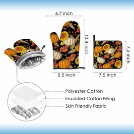 Samgula Autumn Harvest Oven Mitts and Pot Holders Sets Pumpkin Sunflower Corn Fruit Heat Resistant 3pcs for Cooking Baking BBQ