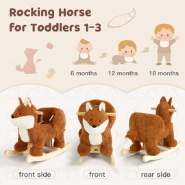 labebe - Baby Rocking Horse, Brownish Red Fox Rocking Horse with Seat Belt, Plush Animal Rocker for Kids, Stuffed Rocker Toy for Children 6M-3 Years Old Girl&Boy