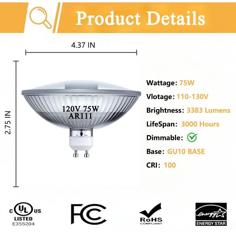 MISDOOD R111/GU10/FL 75W Halogen Flood Light Bulb,R111/GU10/FL Reflector Halogen Bulbs-