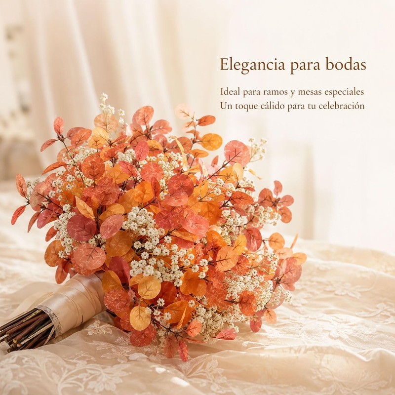 AKASENKO 4 Piezas de Hojas de eucalipto Artificial para otoño,