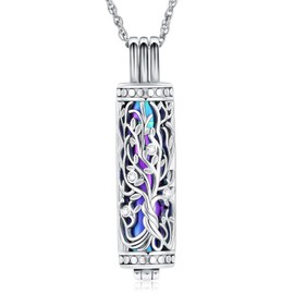 shajwo Cylinder Cremation Jewelry Tree of Life Urn Ashes Necklace for Women Men Vial Cremation Ash Pendant Loved One Memorial Jewelry,Rainbow