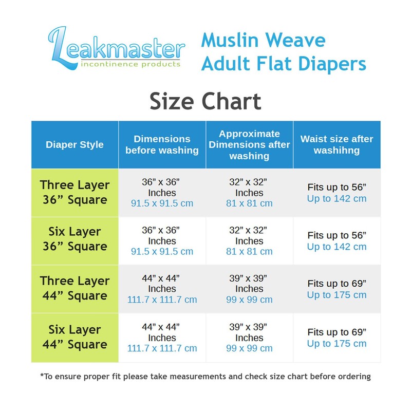 LeakMaster Adult Cloth Diapers Muslin Weave 100% Cotton Flat Cloth
