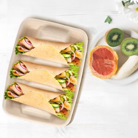 Cabilock 50pcs Disposable Paper Taco Holders Plates with Dividers,Taco Bar Serving Set for a Party,Taco Stands Trays Hold for 3 Tacos Trays for Party Supplies