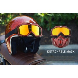 GGBuy Motorcycle Helmet Riding Goggles Glasses With Removable Face Mask,Detachable Fog-proof Warm Goggles Mouth Filter Adjustable Non-slip Strap Vintage Bullet Fight Motocross