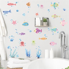SMAOSTORE (also) Fish Sea Fish Sea Bubbles Cute Sea Life Stylish Underwater World Deep Sea Fish Kids Room Bedroom Bathroom Kindergarten Bedroom Background Wall Sticker Waterproof Removable Wall