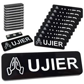 10 Pcs Magnetic Ujier Name Tags for Church - Black Acrylic Badges with White Lettering, 1x3 Inch Reusable Usher Badges for Uniforms