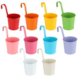 KINGLAKE Blumentöpfe zum Aufhängen Hängend aus Metall, Bunt Hänge 10Stück Garten Töpfe für Balkon, Zaun, Garten, Wand, Robuster Hängetopf mit Abnehmbarem Haken，10 x 10 x 8 cm
