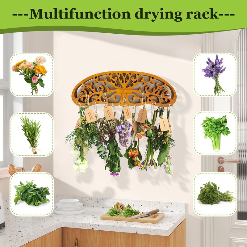 Rustic Herb Drying Rack Hanging,Wooden Tree of Life Dried Herb