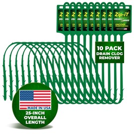 Zip-it Hair Drain Clog Remover, 25-inch Drain Unclogger Tool for Shower, Tub & Sink In Seconds - Reusable Snake Drain Hair Removal Tool, Flexible Drain Snake Non-toxic - Green (10-Pack)