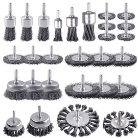 Rocaris 28 Pack Wire Wheel Brush, Carbon Steel & Twist Knot Cup Brush, Wheel Brush, Pen Brush Set with 1/4-Inch Round Shank for Rust Removal, Corrosion and Scrub Surfaces, Grey