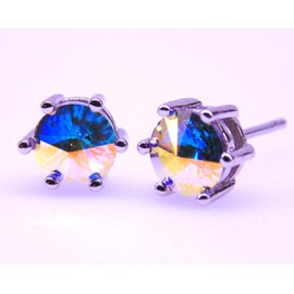 Sunnyshopday 925 Sterling Silver,6.5mm CrystalSerial Earring Gemstone Stone, Stud with Gift Box,Men Women (062)