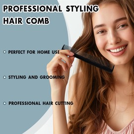 Black Portable Hair Comb for All Hair Types, All Purpose Hair Comb - 7.67 Inch, Set of 4, Fine Teeth for Thin to Medium Hair