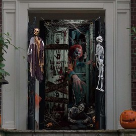 Halloween Door Banner 71 x 35 Inch Happy Halloween Door Cover Decorations Indoor/Outdoor Home Office Party Decorations