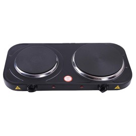 Compact and Portable Countertop Burner- Countertop Double Cast Iron Burner 2000 Watts Electric Hot Plate Temperature Controls Black