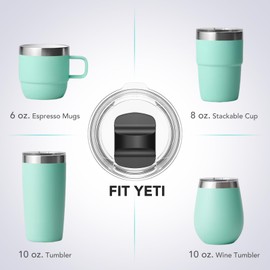10 oz Wine Tumbler Lid, Replacement Lids Compatible for YETI 6 oz Espresso Mugs, 8 oz Stackable Cup and 10 oz Tumbler, Travel Spill Proof Cup Lids Covers with Magnetic Slider Switch, BPA Free