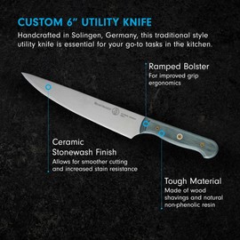 Messermeister Custom 6” Semi-Flexible Utility Knife, Indigo Blue - X50 German Stainless Steel - Rust Resistant & Easy to Maintain - Made in Solingen, Germany