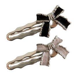 Metal Hair Clips with Bowknot for Styling - 2Pcs Sweet Black Pink Bow Alligator Hair Barrettes Duck Billed Hairpins Headwear Bow Bobby Pin Hair Accessories for Women Girls Wedding Bride Gifts