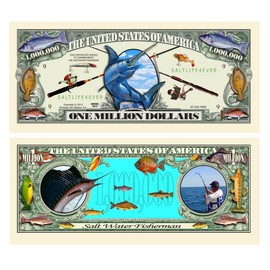 American Art Classics Pack of 50 - Salt Water Fishing Fisherman Commemorative Novelty $Million Dollar Bill Collectible - Great Gift for People Who Love The Salt Life and Saltwater Fishing
