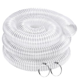 4 Inch x 10 Feet Dust Collection Hose - Heavy Duty Puncture Resistant Clear PVC Debris Fume Collection Hoses-Coated Wire Helix Reinforced - Includes 2 Clamps