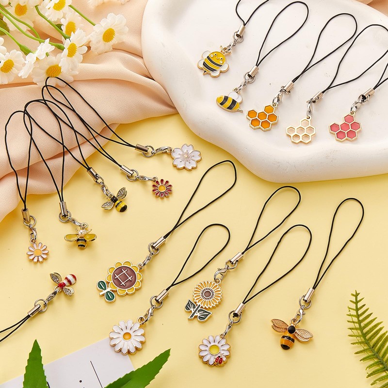 LEGENTLISUR 16Pcs Bee Flower Phone Charms Cute Alloy Enamel Cell